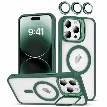 Transparent Silicone Case with Camera Stand & Camera Lens Protector for iPhone 15 Pro Max