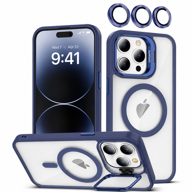 Transparent Silicone Case with Camera Stand & Camera Lens Protector for iPhone 15 Pro Max