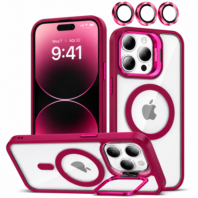 Transparent Silicone Case with Camera Stand & Camera Lens Protector for iPhone 15 Pro Max